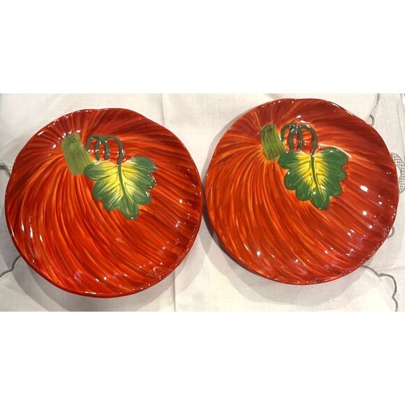 Celebrating Home Pumpkin Ceramic Plates Set Of 2 Hand-Painted Autumn Design - Picture 3 of 9